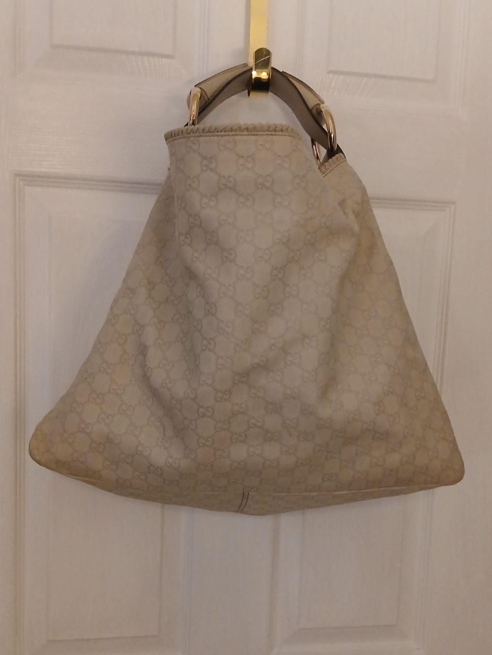 Gucci Horsebit GG  Monogram Leather Hobo with Gold-Tone Hardware